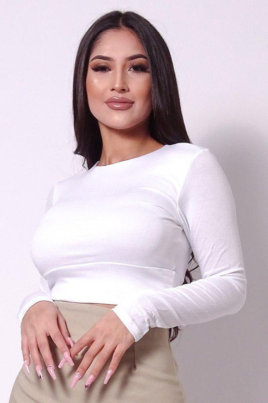 Sexy Long Sleeve Open Back Basic Crop Top - Absolute Fashion 2020