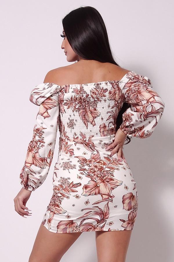 Balloon Sleeve Front Surplus Shirred Hem Floral Mini Dress - Absolute Fashion 2020