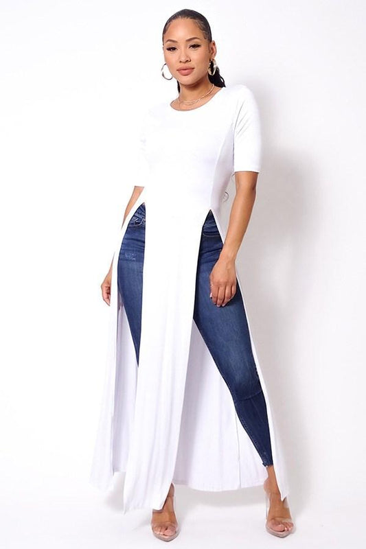 Elbow Sleeve Maxi Tank Top With Side Slits - Absolute Fashion 2020