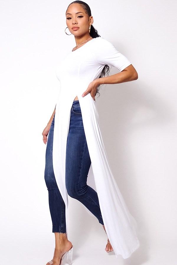 Elbow Sleeve Maxi Tank Top With Side Slits - Absolute Fashion 2020