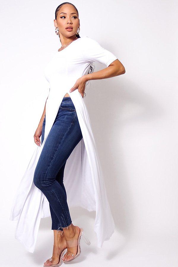 Elbow Sleeve Maxi Tank Top With Side Slits - Absolute Fashion 2020