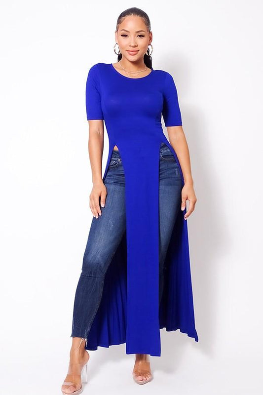 Elbow Sleeve Maxi Tank Top With Side Slits - Absolute Fashion 2020