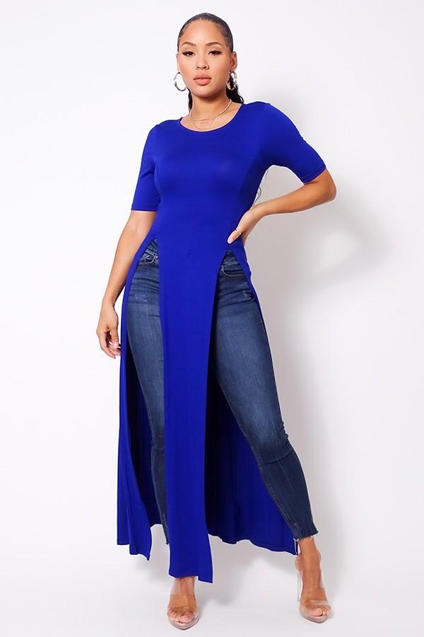 Elbow Sleeve Maxi Tank Top With Side Slits - Absolute Fashion 2020