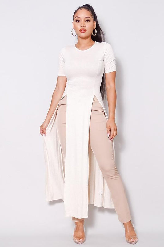 Elbow Sleeve Maxi Tank Top With Side Slits - Absolute Fashion 2020