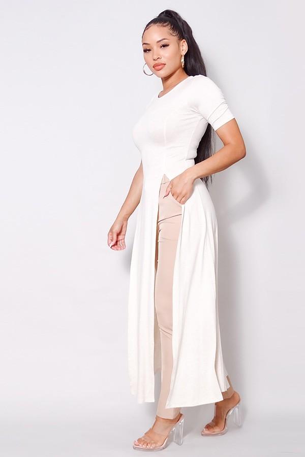 Elbow Sleeve Maxi Tank Top With Side Slits - Absolute Fashion 2020