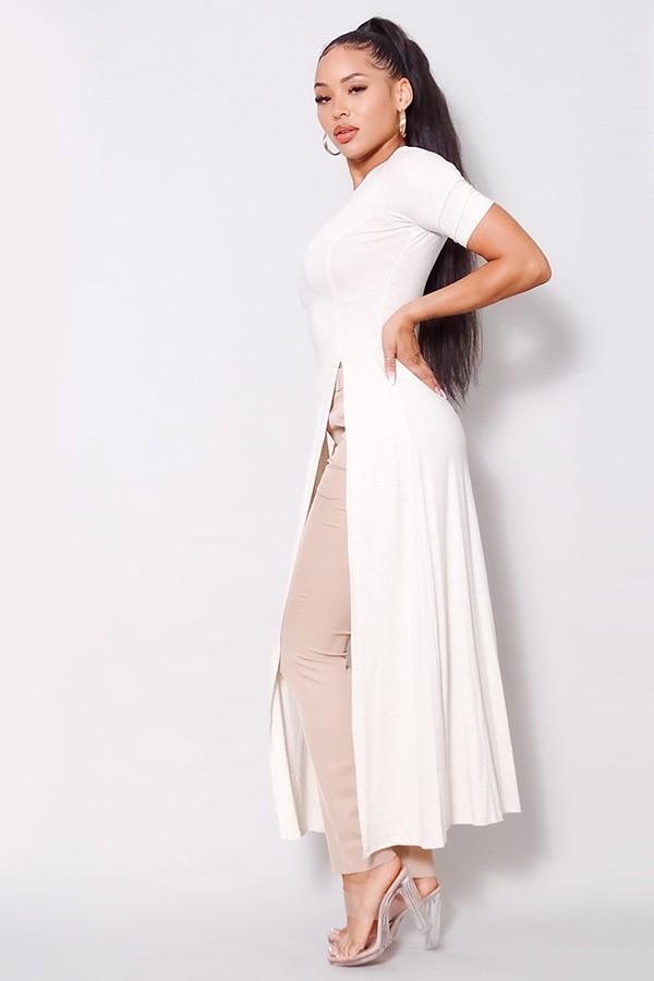 Elbow Sleeve Maxi Tank Top With Side Slits - Absolute Fashion 2020