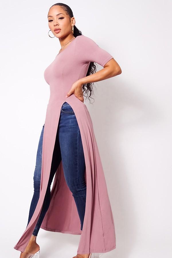 Elbow Sleeve Maxi Tank Top With Side Slits - Absolute Fashion 2020