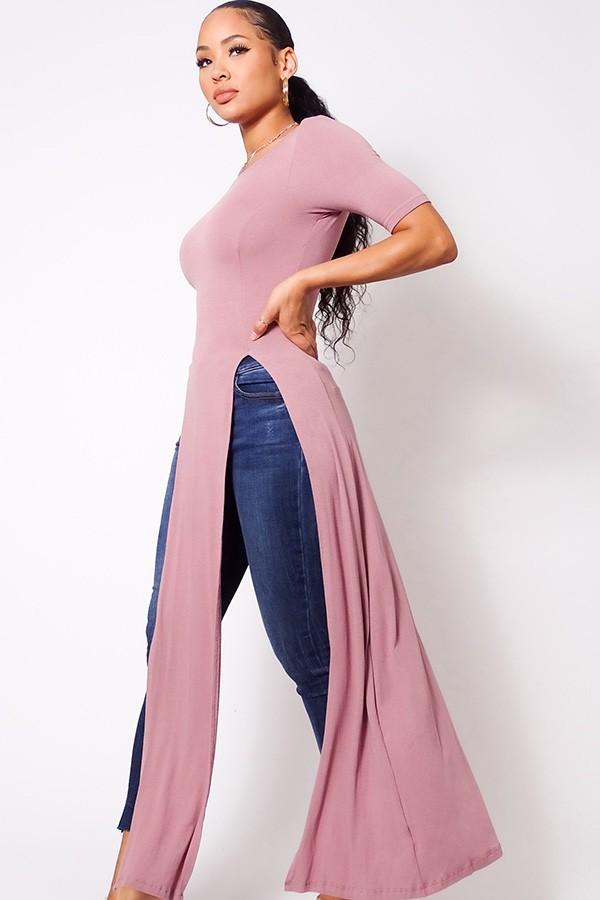 Elbow Sleeve Maxi Tank Top With Side Slits - Absolute Fashion 2020