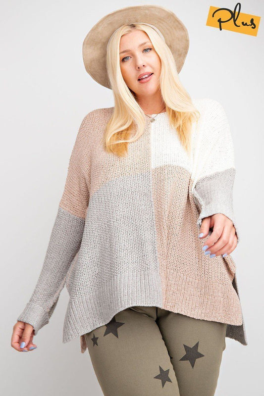 Color Block Long Sleeve Knitted Sweater Top - Absolute Fashion 2020