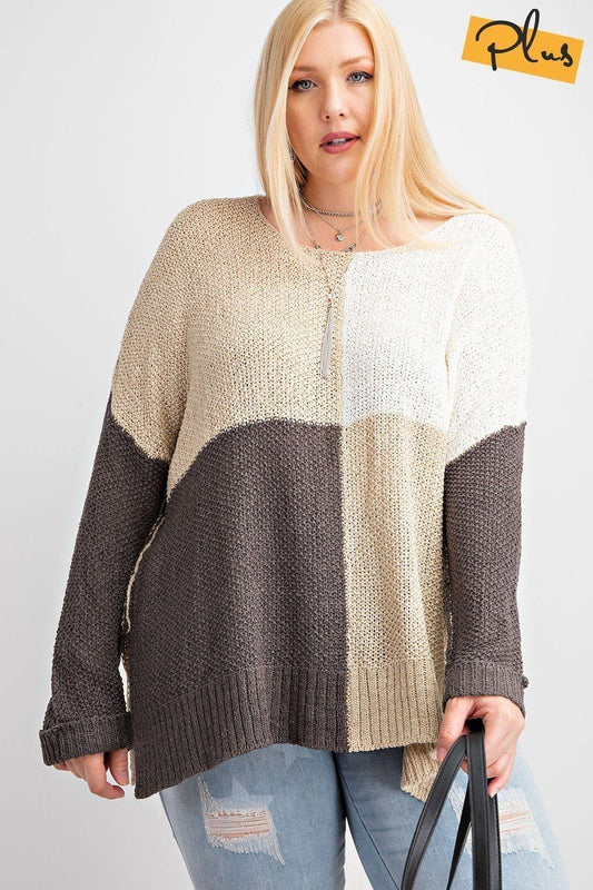 Color Block Long Sleeve Knitted Sweater Top - Absolute Fashion 2020