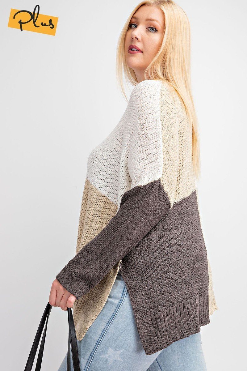 Color Block Long Sleeve Knitted Sweater Top - Absolute Fashion 2020