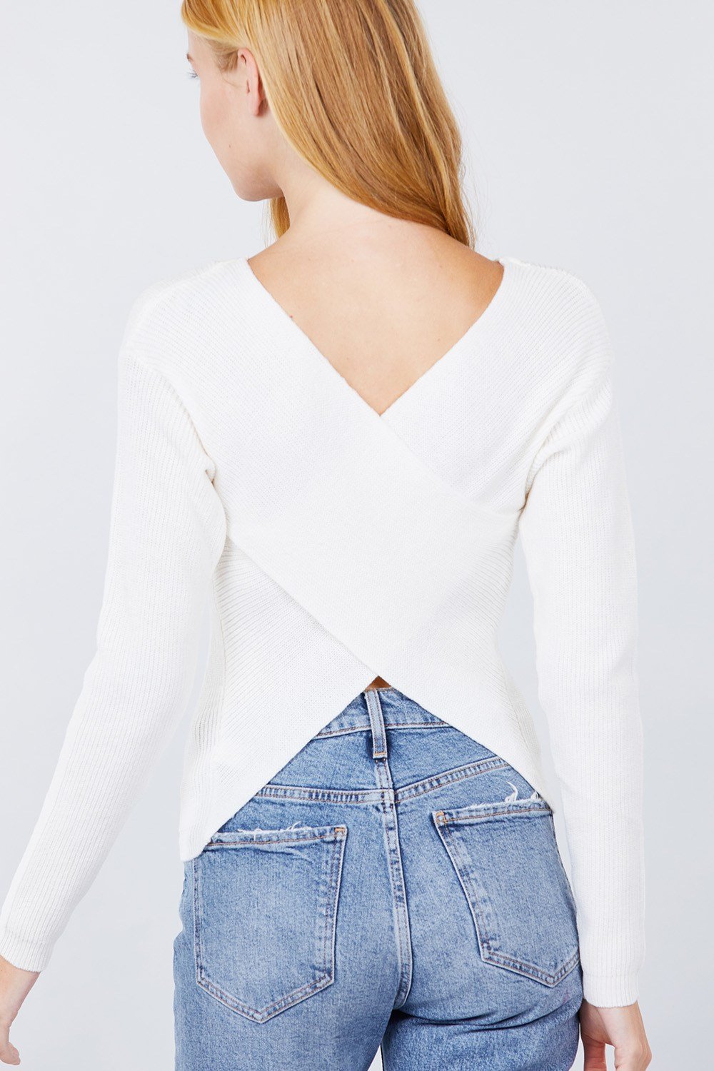 V-neck Eyelet Strap Back Sweater - Absolute Fashion 2020