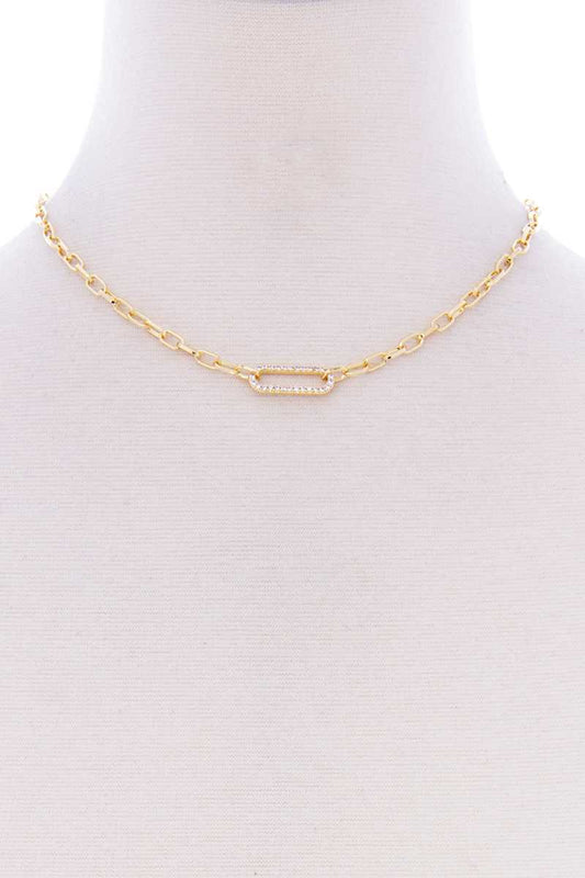 Stone Oval Point Metal Chain Necklace - Absolute Fashion 2020
