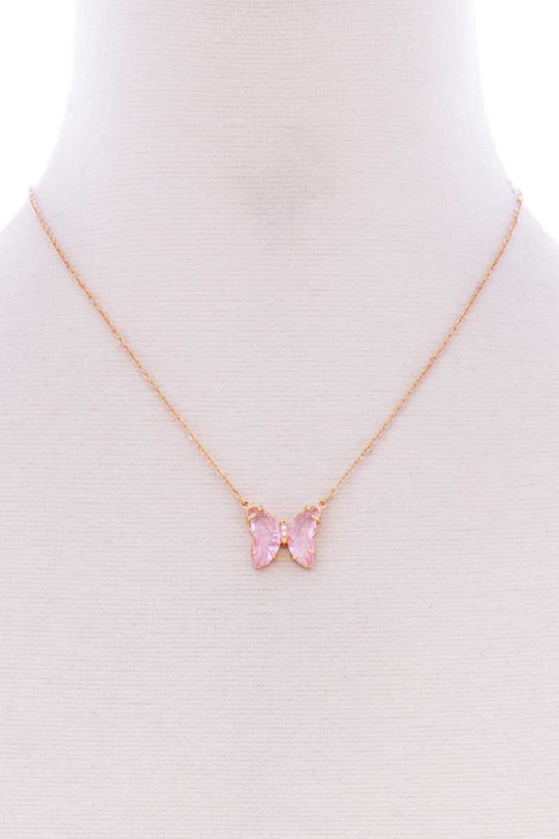 Butterfly Color Stone Pendant Dainty Necklace - Absolute Fashion 2020