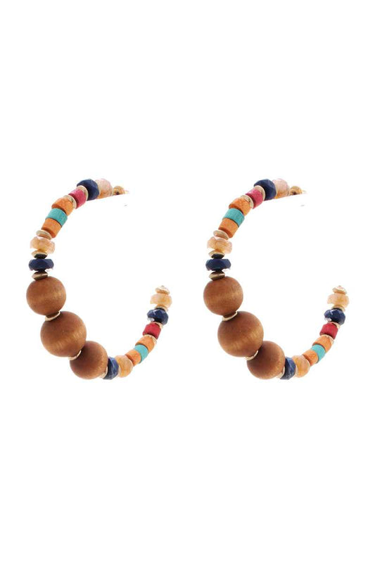 Wood Bead Open Hoop Earring - Absolute Fashion 2020