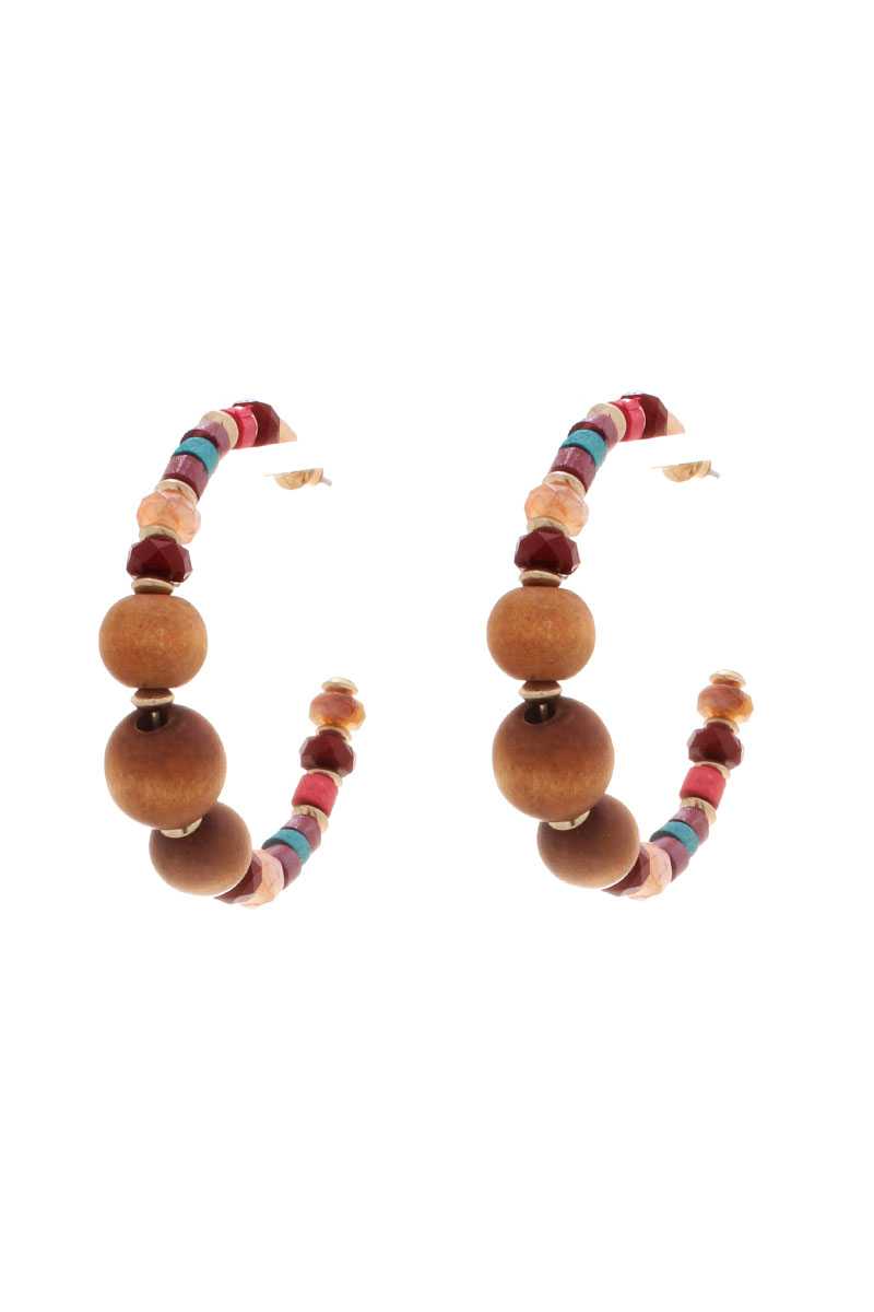 Wood Bead Open Hoop Earring - Absolute Fashion 2020