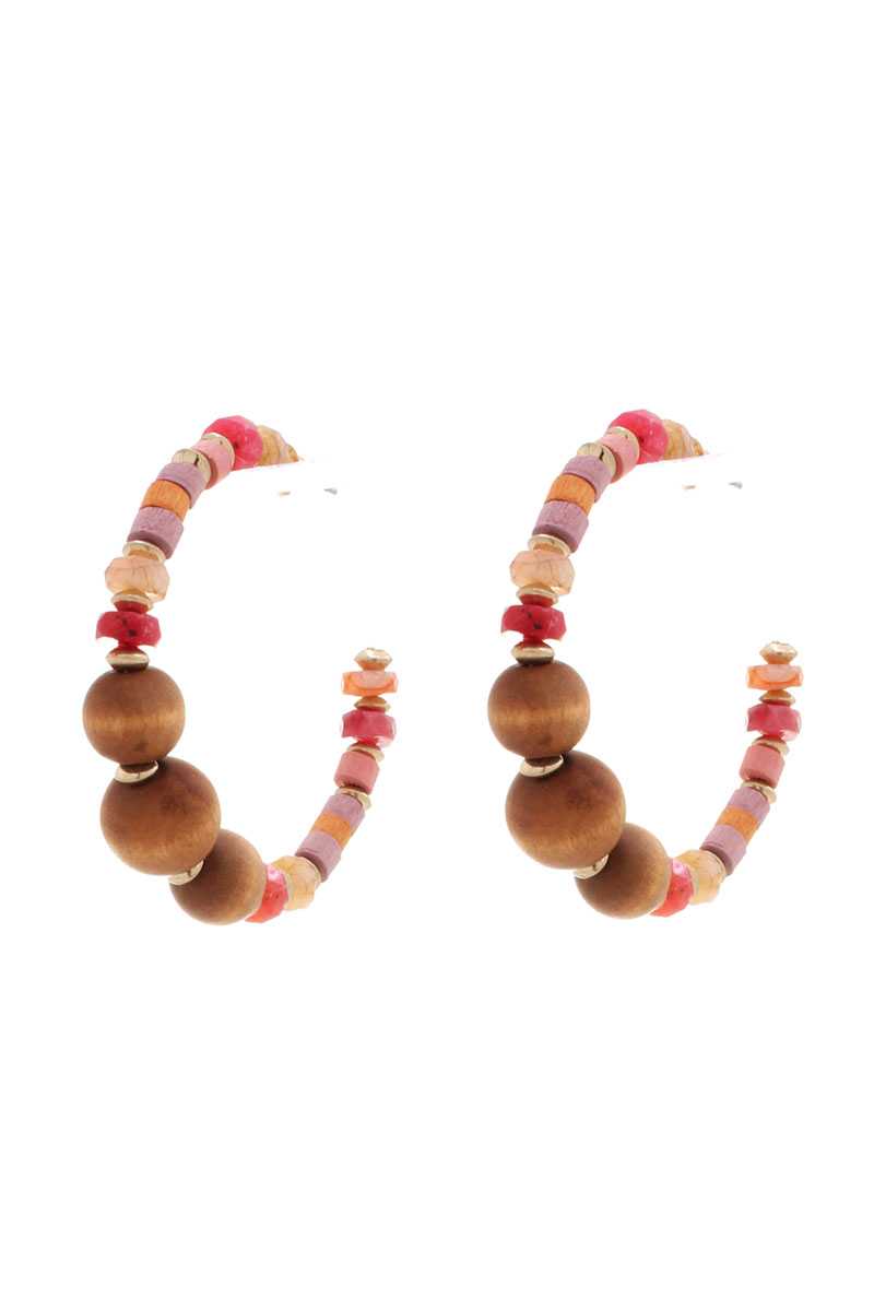 Wood Bead Open Hoop Earring - Absolute Fashion 2020