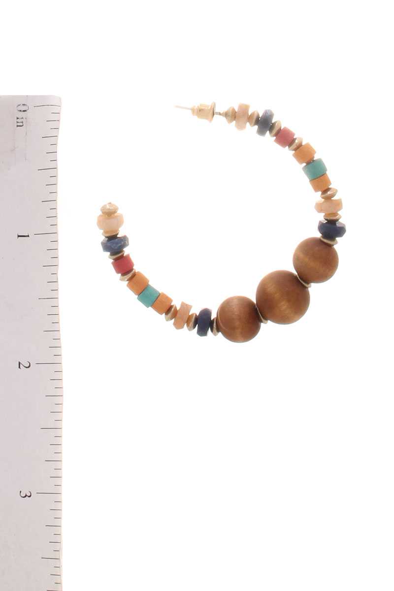 Wood Bead Open Hoop Earring - Absolute Fashion 2020