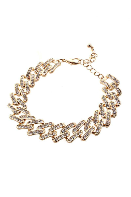 Chunky Rhinestone Stud Metal Link Chain Bracelet - Absolute Fashion 2020