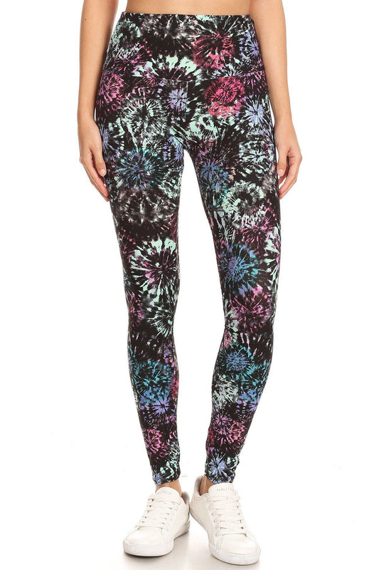 5-inch Long Yoga Style Banded Lined Tie Dye Printed Knit Legging With High Waist. - Absolute Fashion 2020