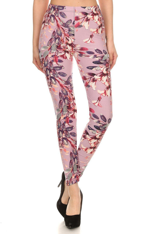 Floral Printed High Waisted Knit Leggings In Skinny Fit With Elastic Waistband - Absolute Fashion 2020