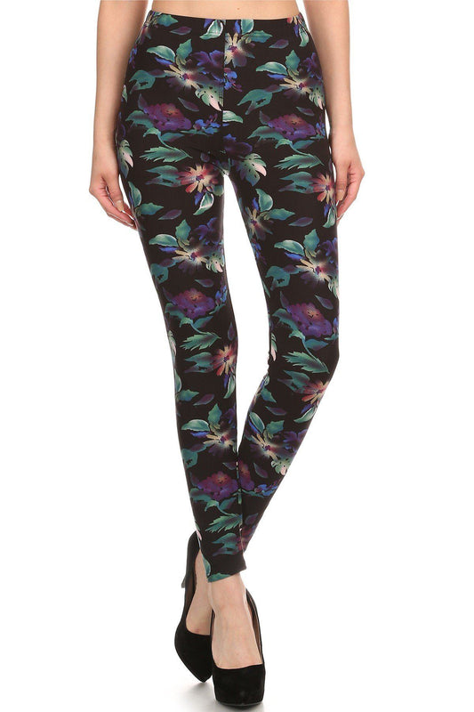 Floral Print, Full Length Leggings In A Slim Fitting Style With A Banded High Waist - Absolute Fashion 2020