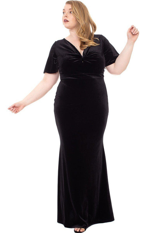 Stretch Velvet Bow Front Deep V-neck Dress - Absolute Fashion 2020