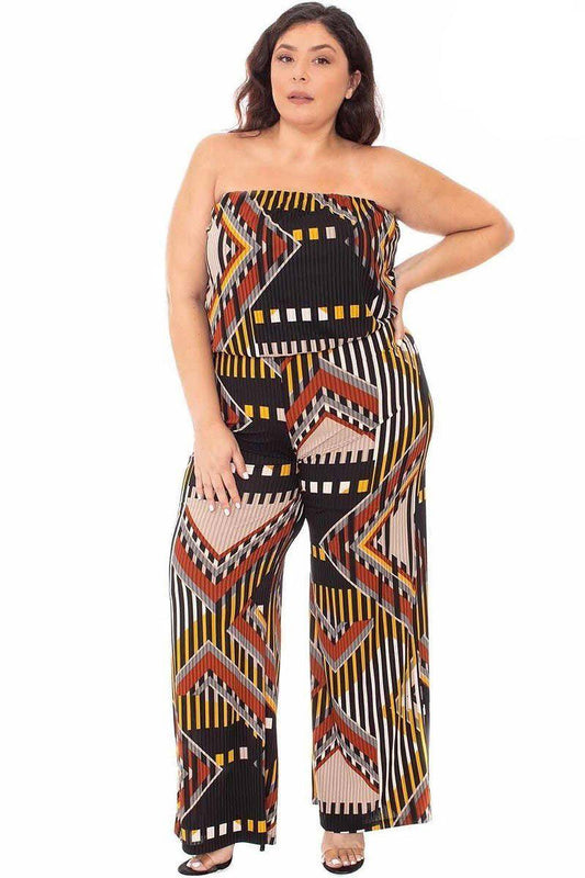 Abstract Print Tupbe Top Plus Size Jumpsuit - Absolute Fashion 2020