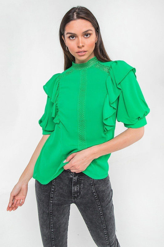 Ruffle Over Shoulder Woven Top - Absolute Fashion 2020