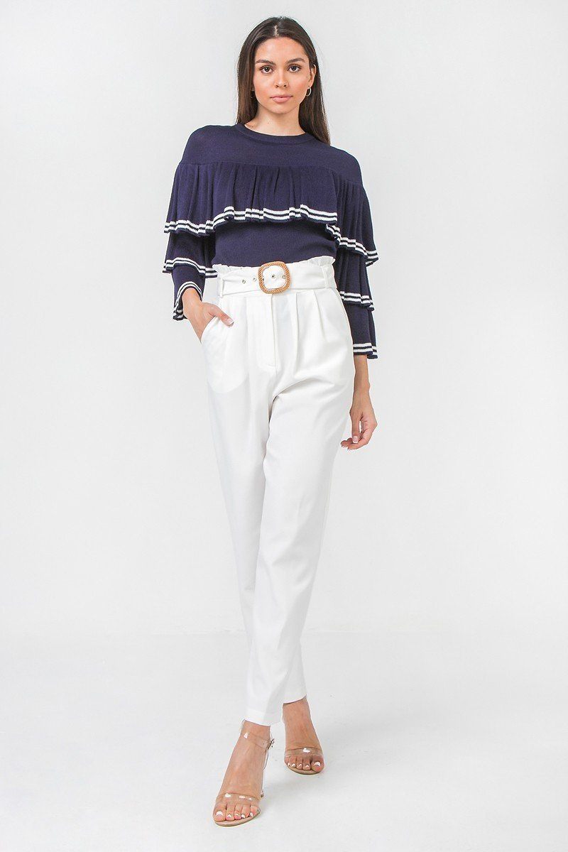 A Solid Pant Featuring Paperbag Waist With Rattan Buckle Belt - Absolute Fashion 2020