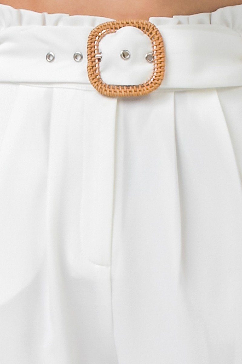 A Solid Pant Featuring Paperbag Waist With Rattan Buckle Belt - Absolute Fashion 2020