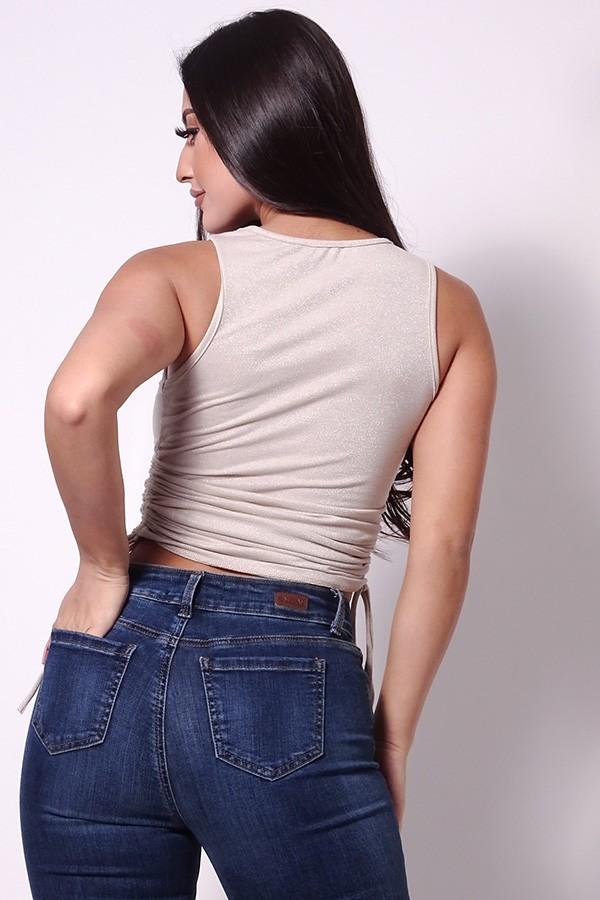 Sleeveless Round Neck Side Ruching Glitter Tank - Absolute Fashion 2020
