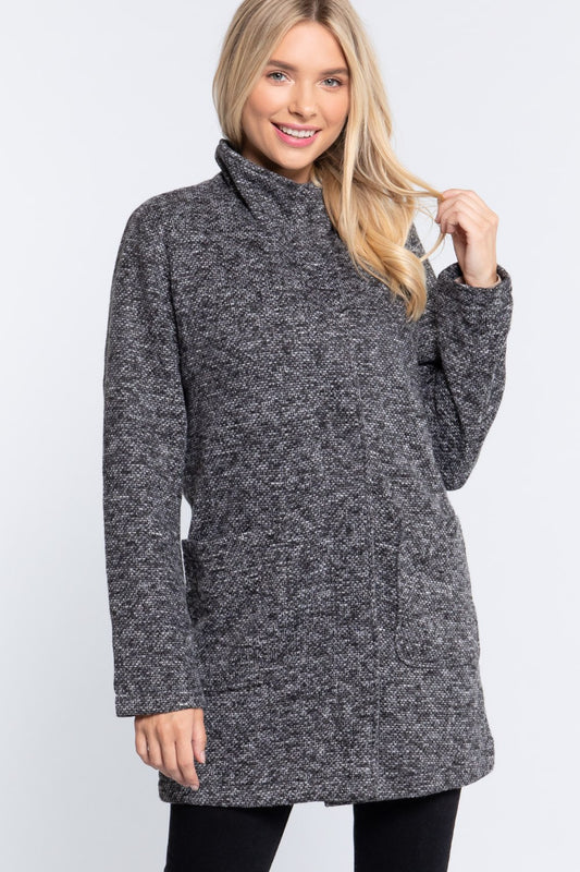 High Mock Neck Knit Coat - Absolute Fashion 2020