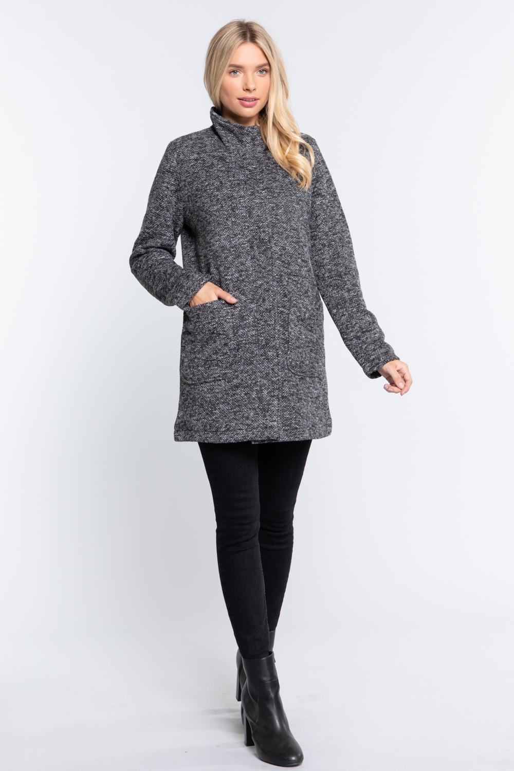 High Mock Neck Knit Coat - Absolute Fashion 2020