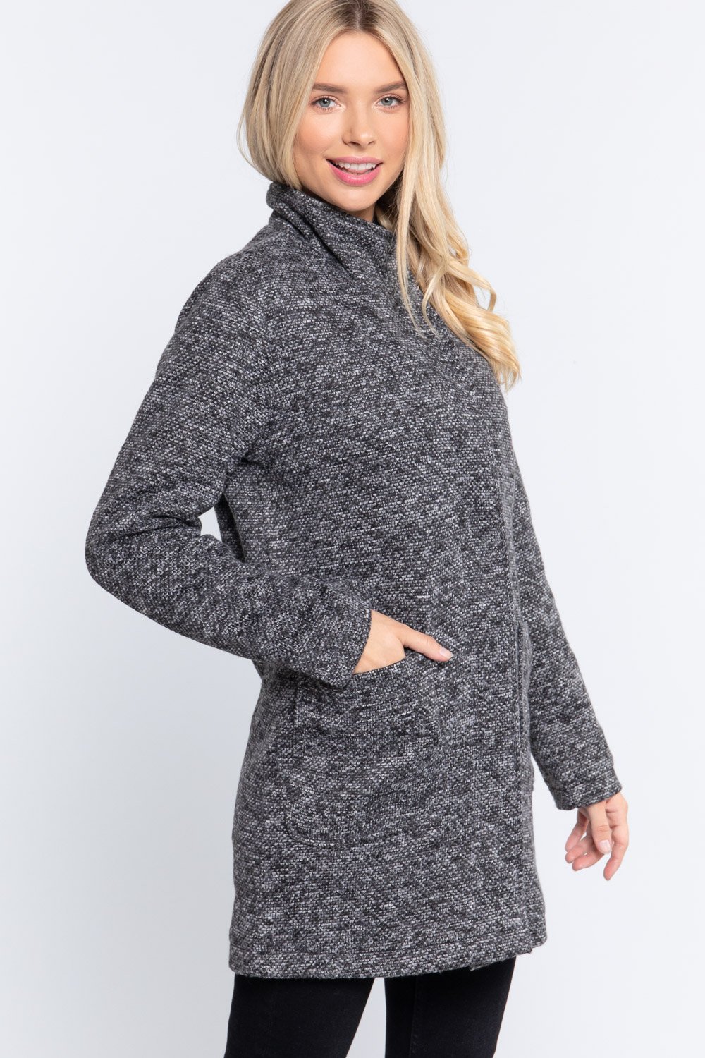 High Mock Neck Knit Coat - Absolute Fashion 2020