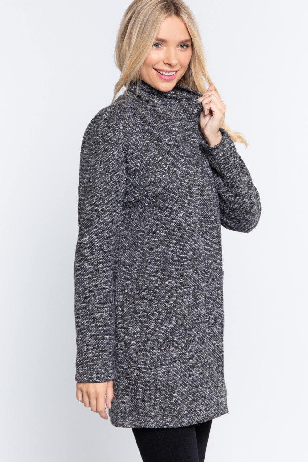 High Mock Neck Knit Coat - Absolute Fashion 2020
