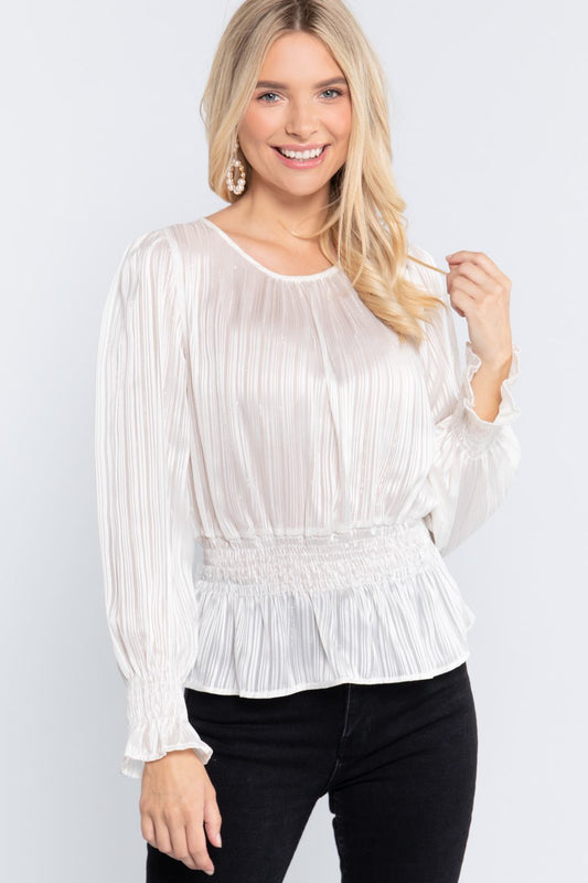Smocked Ruffle Sleeve Lurex Blouse - Absolute Fashion 2020