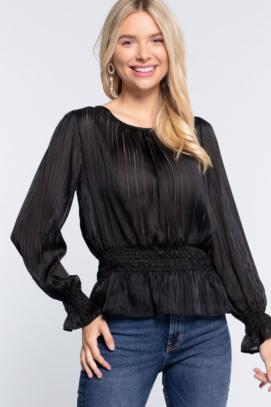 Smocked Ruffle Sleeve Lurex Blouse - Absolute Fashion 2020