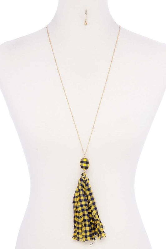 Checkered Pattern Fabric Tassel Necklace - Absolute Fashion 2020