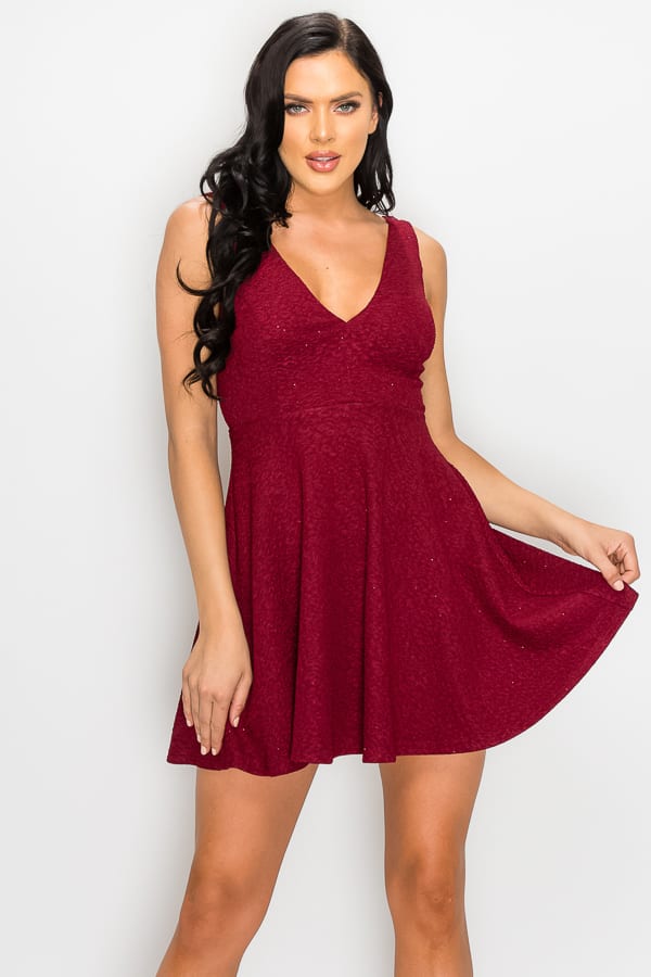 V-neck Back Cutout Skater Dress - Absolute Fashion 2020