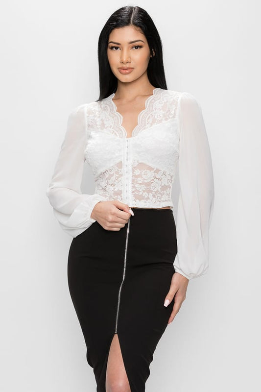 Bell Sleeve Lace Back Crop Top - Absolute Fashion 2020