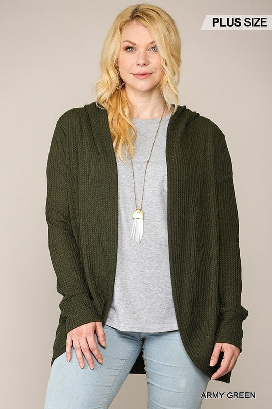 Solid Waffled Hoodie Cardigan With Lapel Collar - Absolute Fashion 2020
