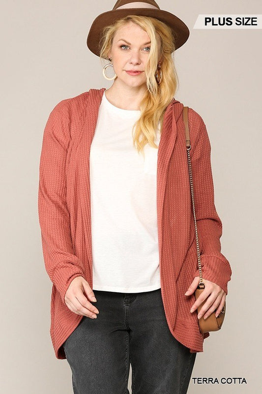 Solid Waffled Hoodie Cardigan With Lapel Collar - Absolute Fashion 2020
