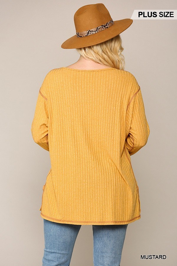 Two-tone Ribbed Tunic Top With Side Slits - Absolute Fashion 2020