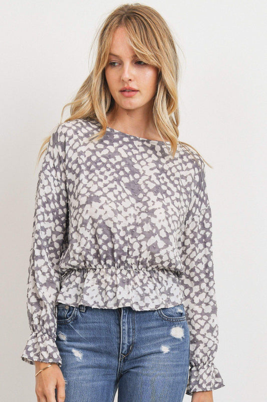 Ruffled Waist Drop Shoulder Long Sleeve Top - Absolute Fashion 2020