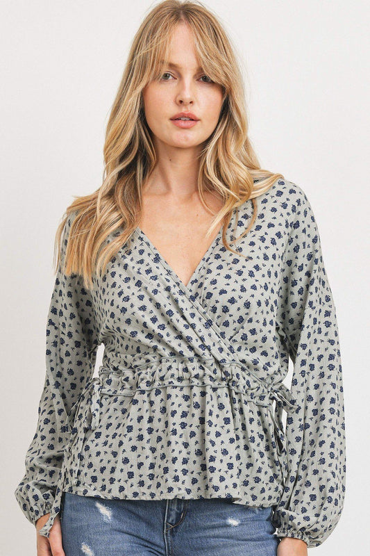 Surplice Neckline Drop Shoulder Long Sleeve Top - Absolute Fashion 2020