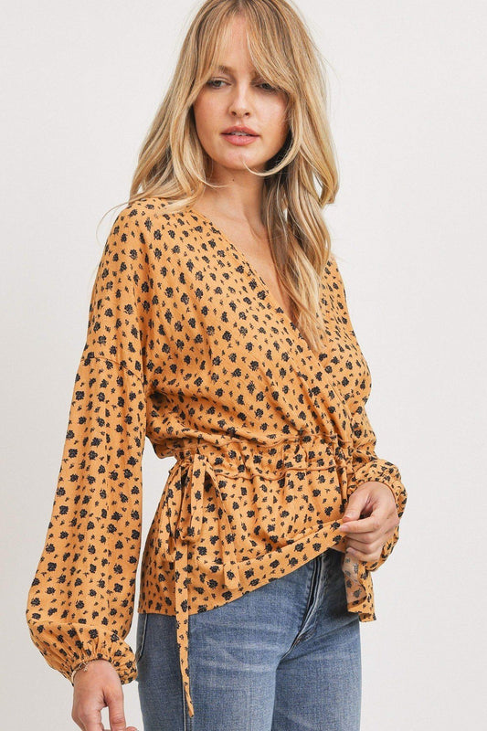 Surplice Neckline Drop Shoulder Long Sleeve Top - Absolute Fashion 2020