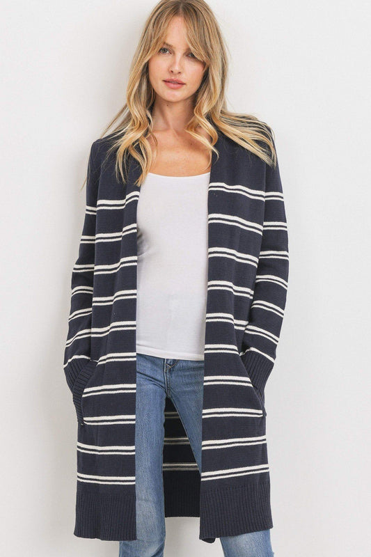 Striped Print Open Front Cardigan - Absolute Fashion 2020