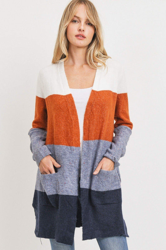 Striped Print Open Front Cardigan - Absolute Fashion 2020