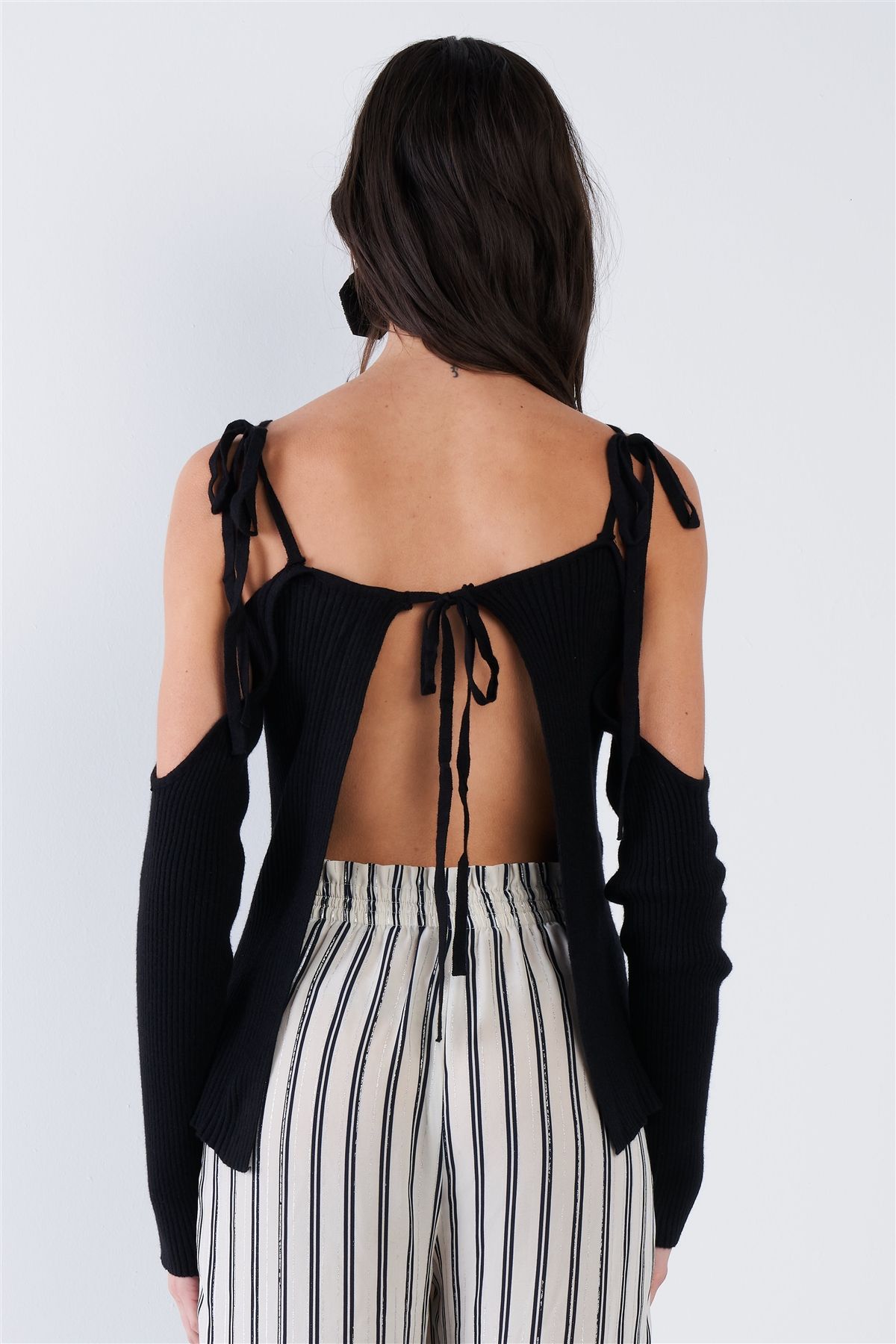 Black Ribbed Off The Shoulder Open Back Causal Top - Absolute Fashion 2020